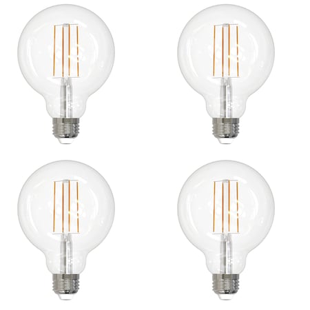 Sunlite LED G30 8.5W 100W Equiv E26 800 Lumen 2700K Dimmable Glass Filament Edison Globe Light Bulb, 4PK 41697-NS